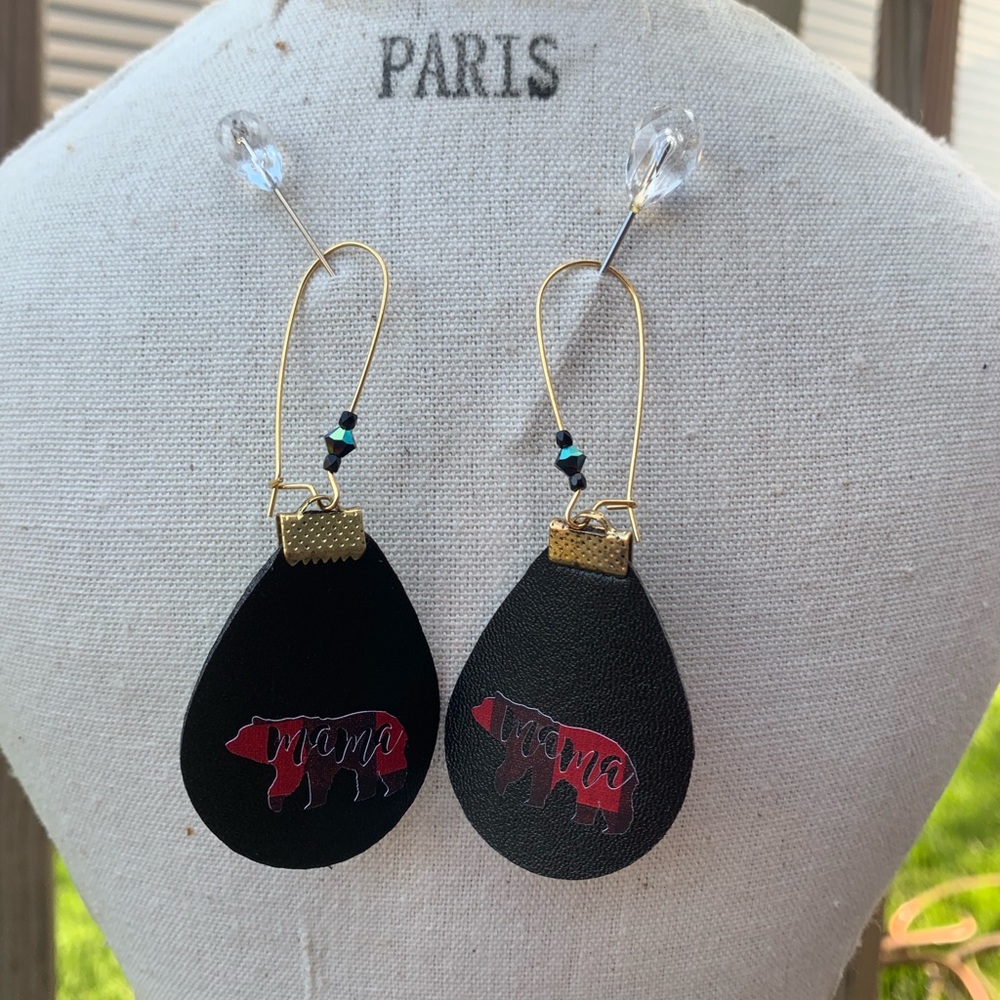 “Mama Bear” Leather Earrings